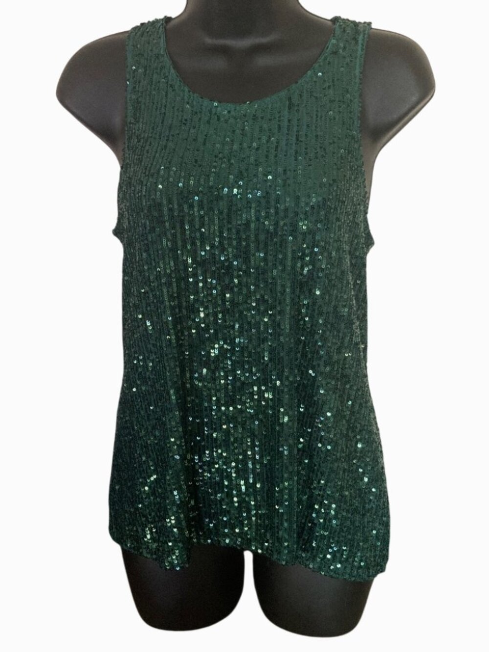 CeCe Emerald Green Sequin Keyhole Back Tank Top - Size: Small